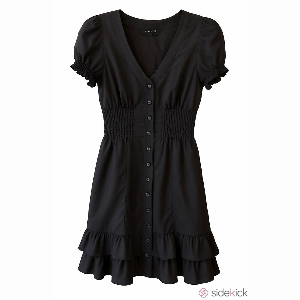 Vintage Bebe 100% silk dress button front ruffled mini dress smocked waist. M